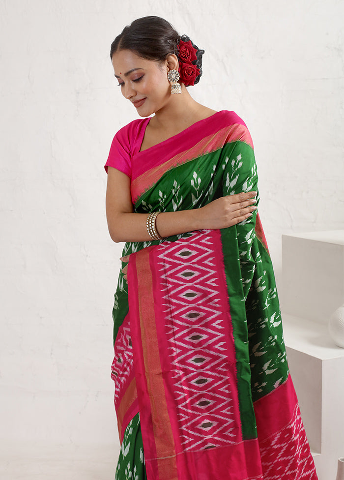 Green Ikkat Pure Silk Saree With Blouse Piece - Indian Silk House Agencies