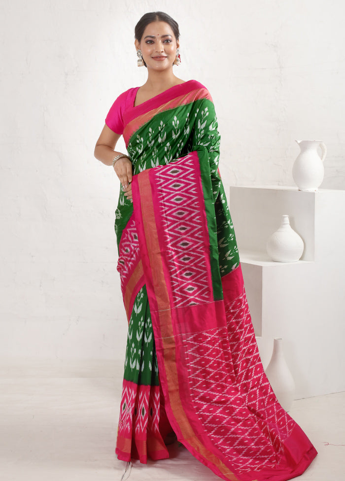 Green Ikkat Pure Silk Saree With Blouse Piece - Indian Silk House Agencies