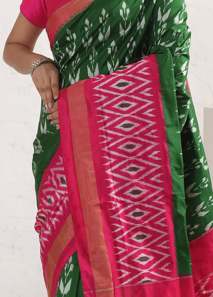 Green Ikkat Pure Silk Saree With Blouse Piece - Indian Silk House Agencies