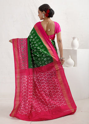 Green Ikkat Pure Silk Saree With Blouse Piece - Indian Silk House Agencies