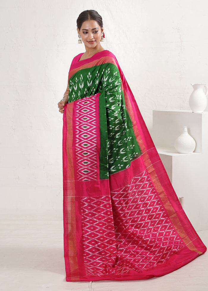 Green Ikkat Pure Silk Saree With Blouse Piece - Indian Silk House Agencies