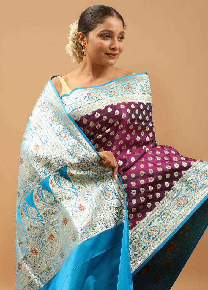 Purple Banarasi Silk Saree With Blouse Piece