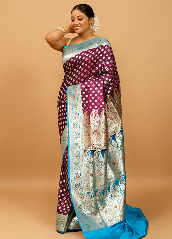 Purple Banarasi Silk Saree With Blouse Piece