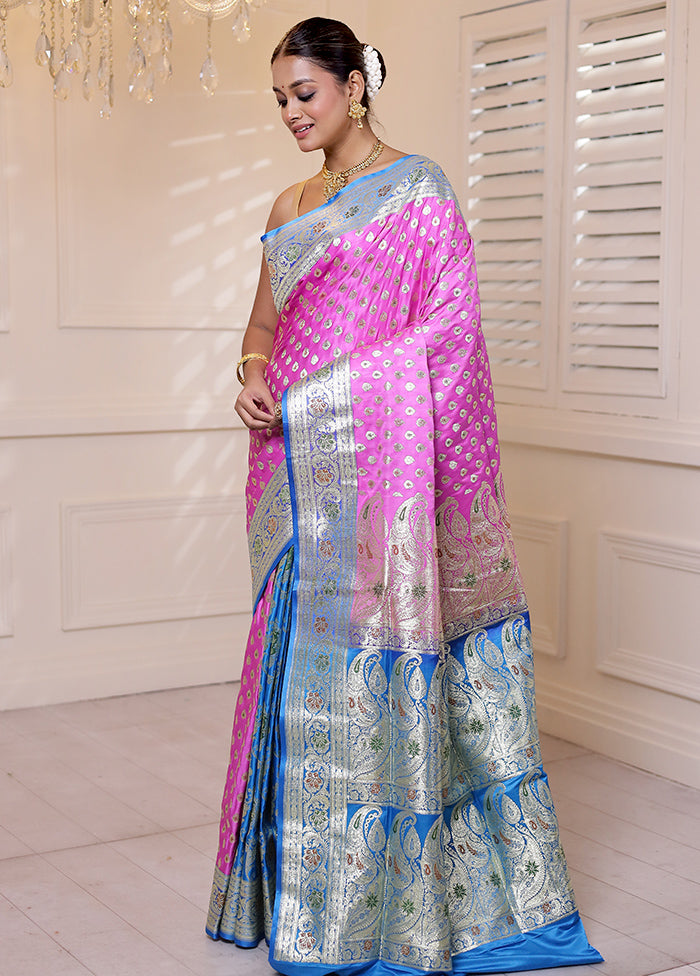 Pink Banarasi Silk Saree With Blouse Piece