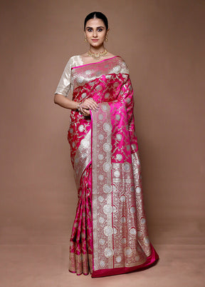 Pink Banarasi Silk Saree With Blouse Piece