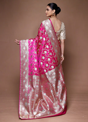 Pink Banarasi Silk Saree With Blouse Piece