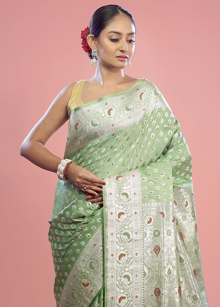 Green Banarasi Silk Saree With Blouse Piece - Indian Silk House Agencies