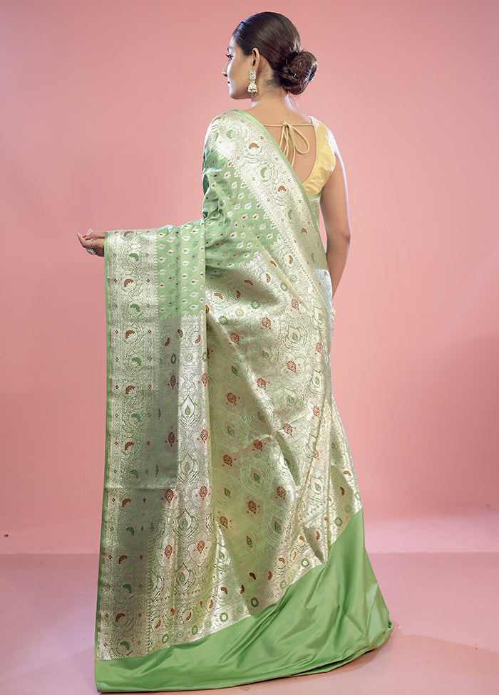 Green Banarasi Silk Saree With Blouse Piece - Indian Silk House Agencies