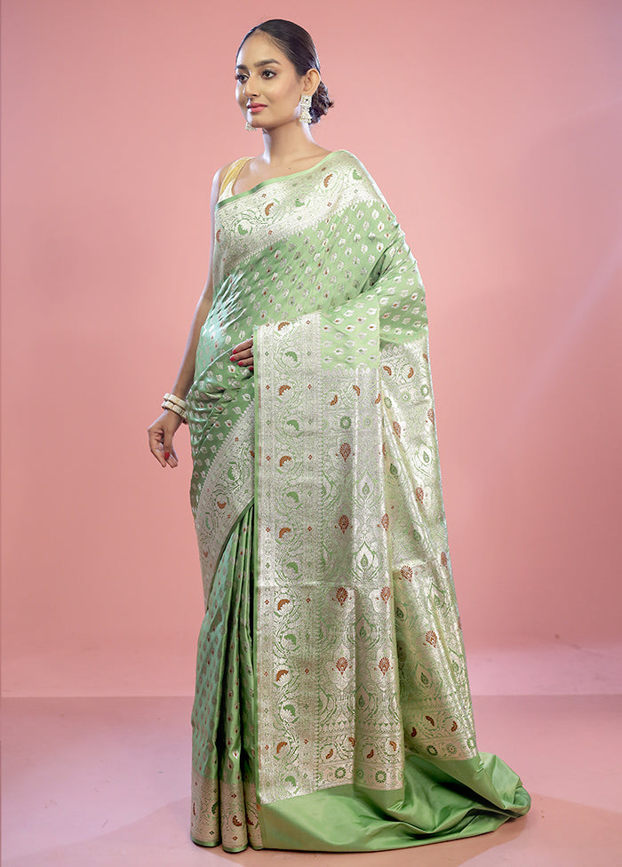 Green Banarasi Silk Saree With Blouse Piece - Indian Silk House Agencies