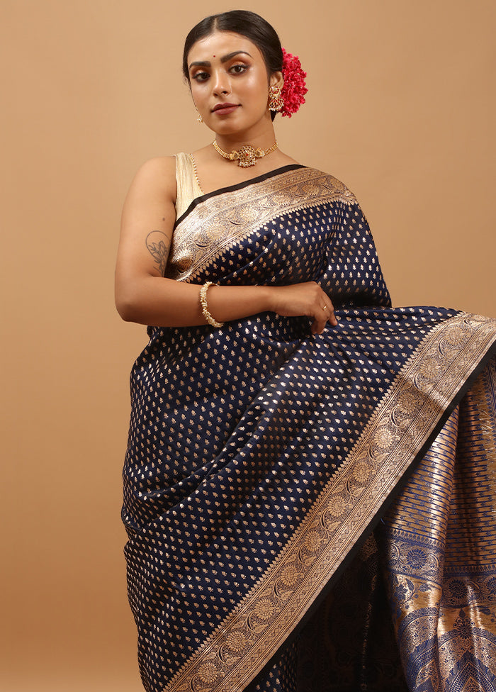 Blue Banarasi Silk Saree With Blouse Piece