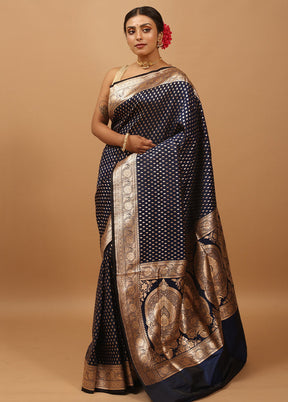 Blue Banarasi Silk Saree With Blouse Piece