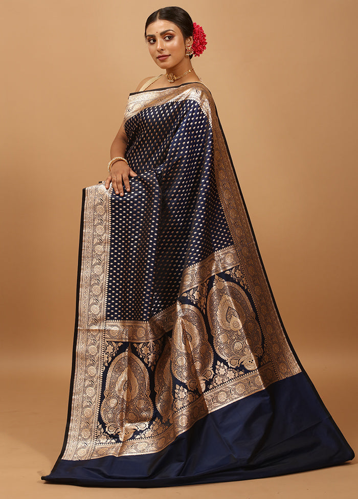 Blue Banarasi Silk Saree With Blouse Piece