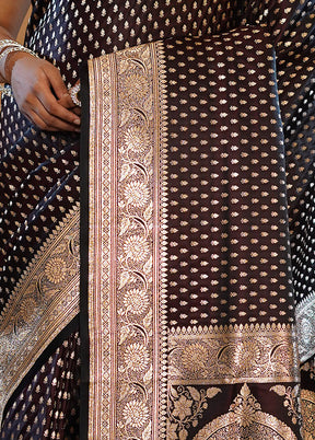 Brown Banarasi Silk Saree With Blouse Piece - Indian Silk House Agencies