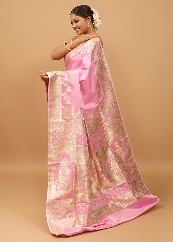 Pink Banarasi Silk Saree With Blouse Piece