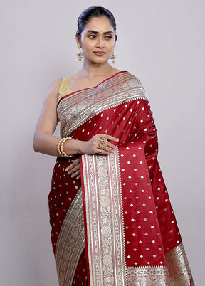 Maroon Banarasi Silk Saree With Blouse Piece - Indian Silk House Agencies