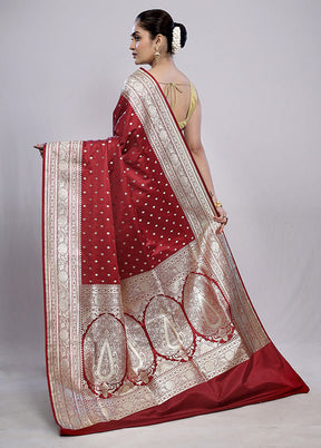 Maroon Banarasi Silk Saree With Blouse Piece - Indian Silk House Agencies