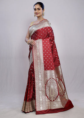 Maroon Banarasi Silk Saree With Blouse Piece - Indian Silk House Agencies