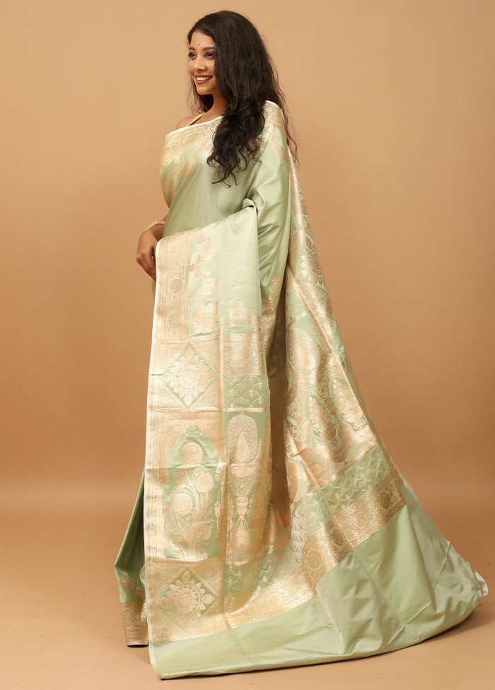 Green Banarasi Silk Saree With Blouse Piece