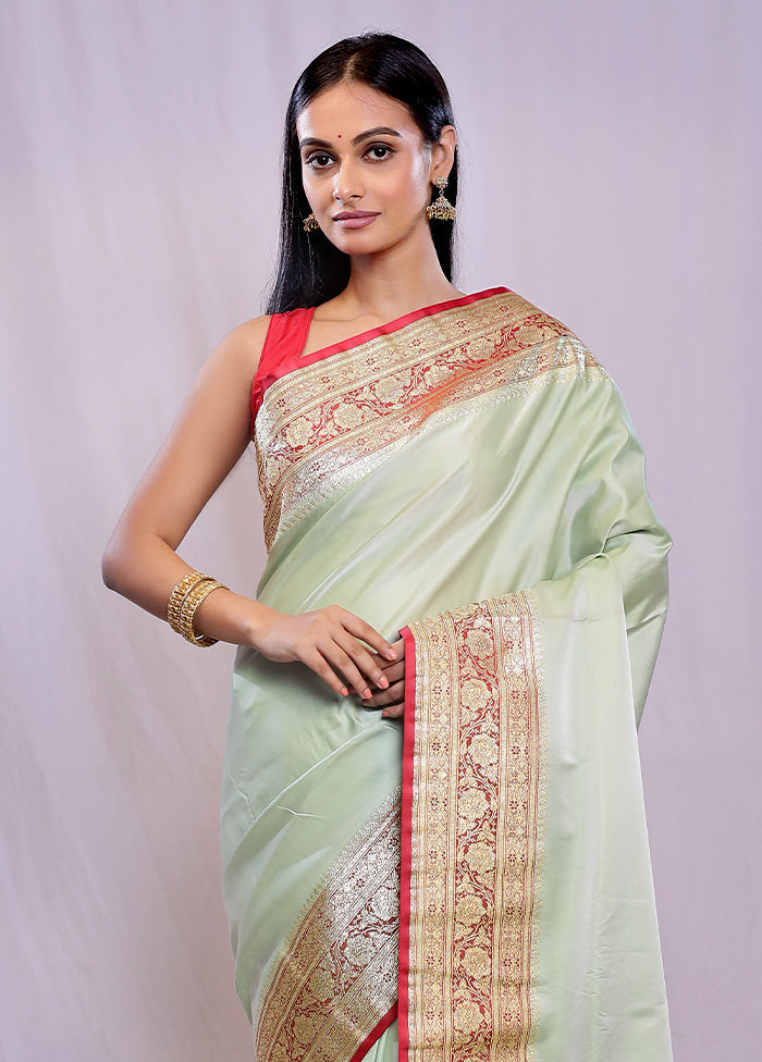 Green Banarasi Silk Saree With Blouse Piece - Indian Silk House Agencies