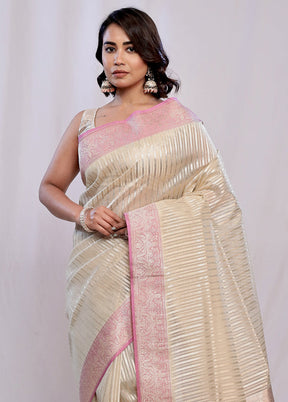 Cream Organza Saree With Blouse Piece - Indian Silk House Agencies