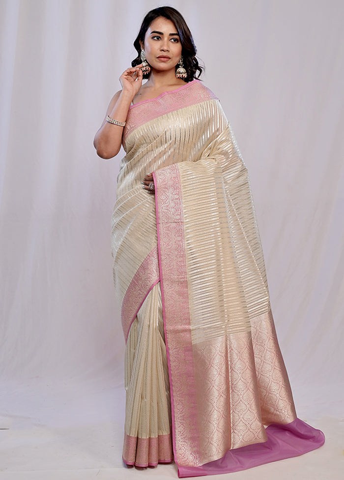 Cream Organza Saree With Blouse Piece - Indian Silk House Agencies