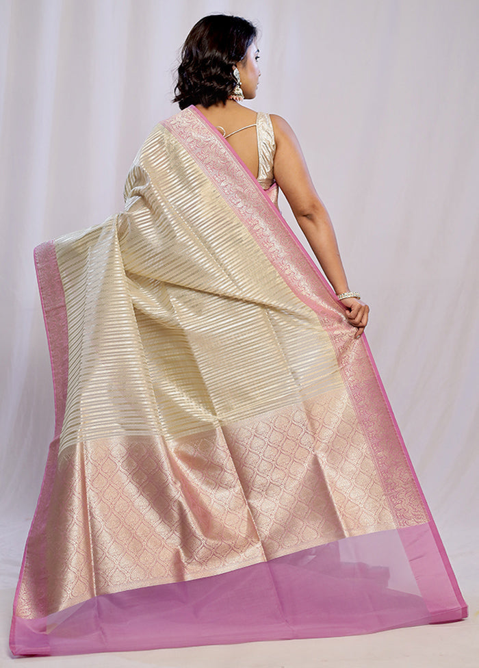 Cream Organza Saree With Blouse Piece - Indian Silk House Agencies