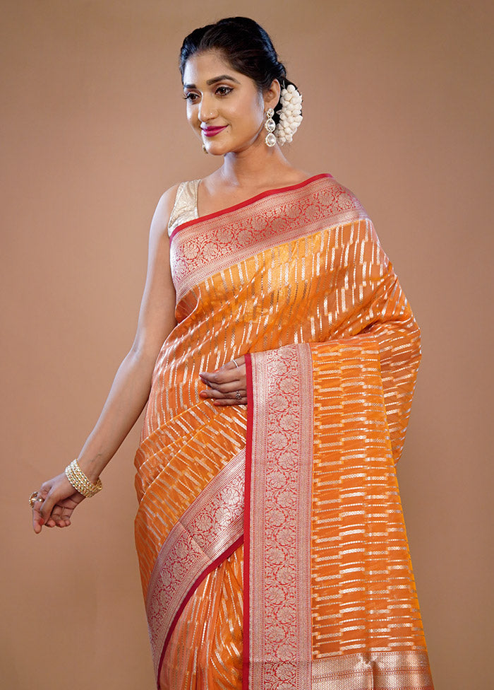 Rust Organza Saree With Blouse Piece - Indian Silk House Agencies