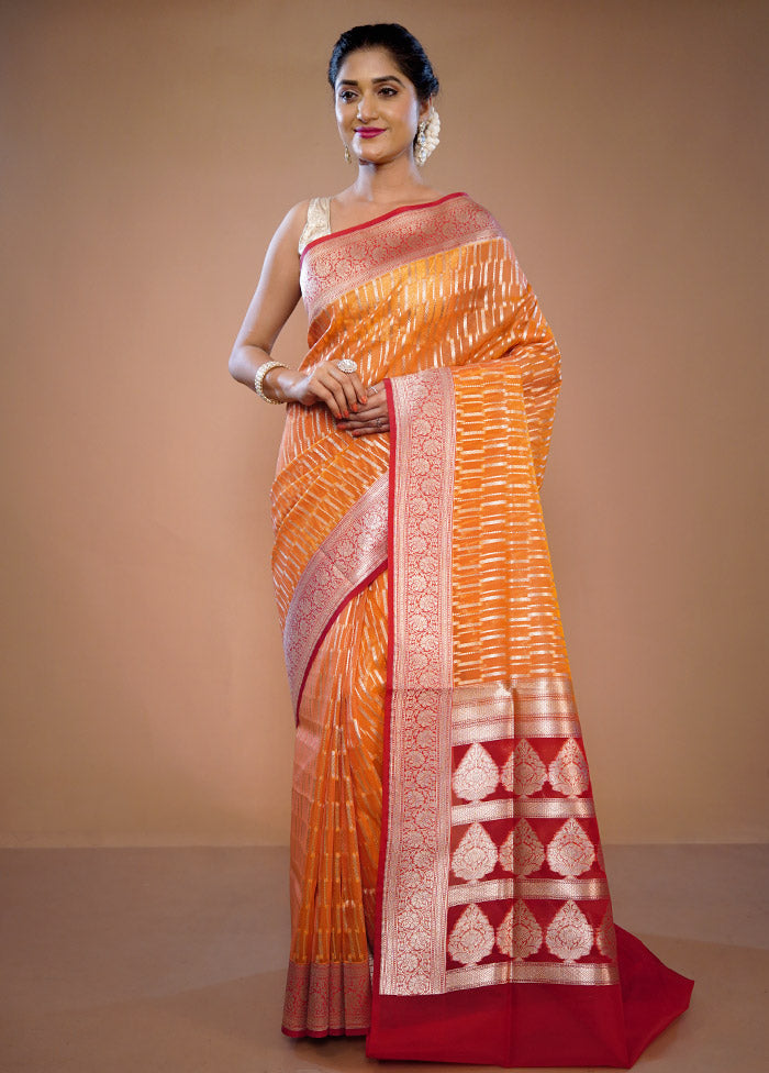 Rust Organza Saree With Blouse Piece - Indian Silk House Agencies