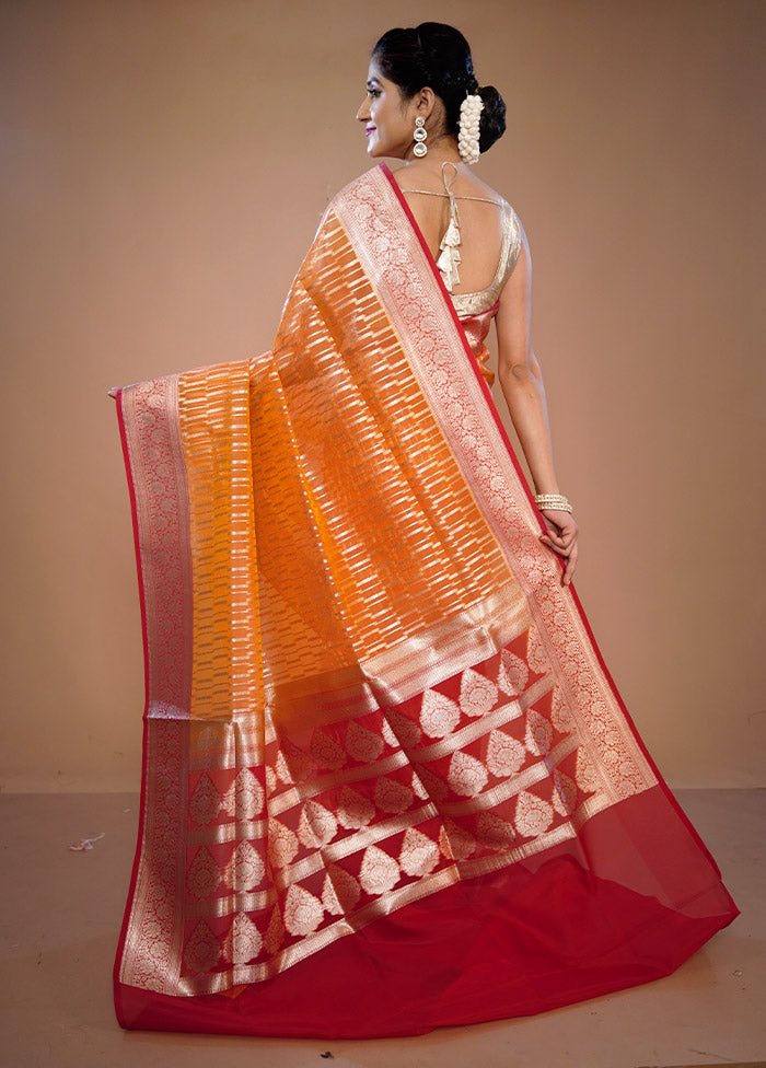 Rust Organza Saree With Blouse Piece - Indian Silk House Agencies