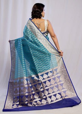 Blue Organza Saree With Blouse Piece - Indian Silk House Agencies