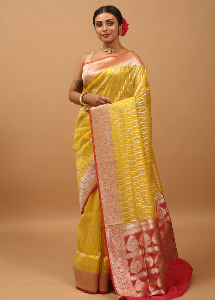 Yellow Organza Saree With Blouse Piece