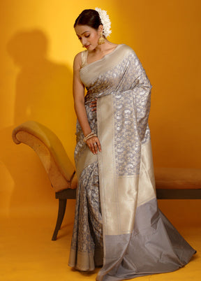 Grey Uppada Silk Saree With Blouse Piece - Indian Silk House Agencies