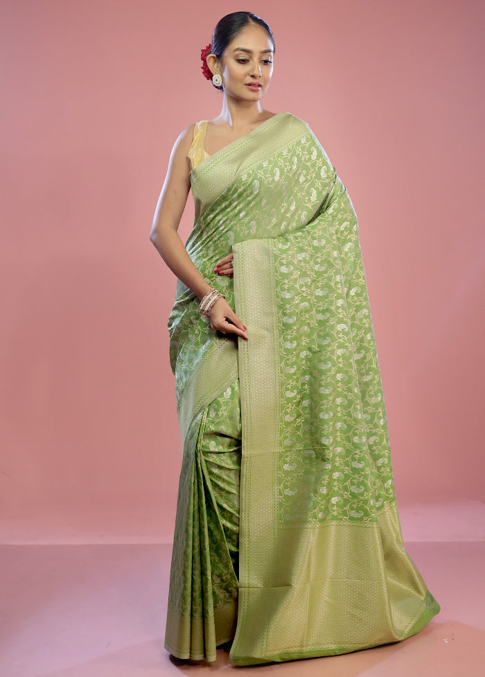 Green Uppada Silk Saree With Blouse Piece - Indian Silk House Agencies