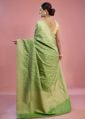 Green Uppada Silk Saree With Blouse Piece - Indian Silk House Agencies