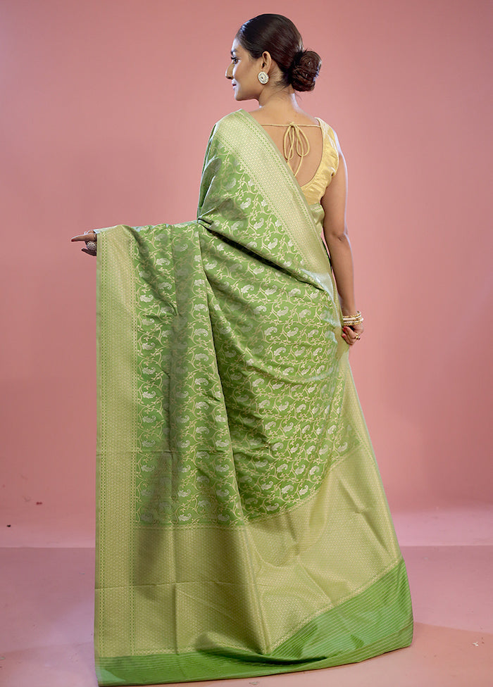 Green Uppada Silk Saree With Blouse Piece - Indian Silk House Agencies