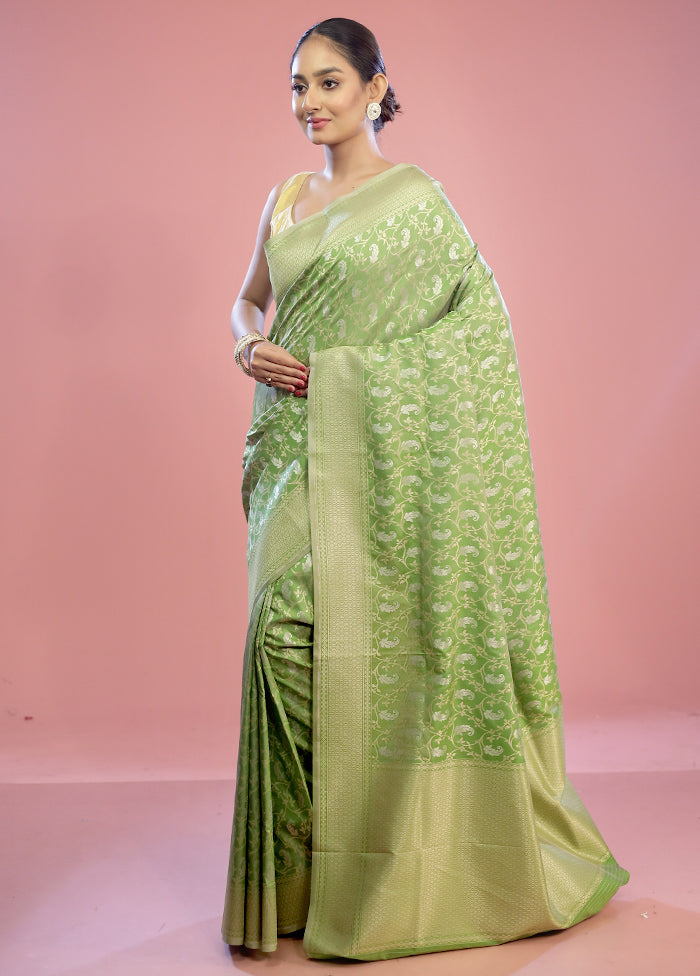 Green Uppada Silk Saree With Blouse Piece - Indian Silk House Agencies