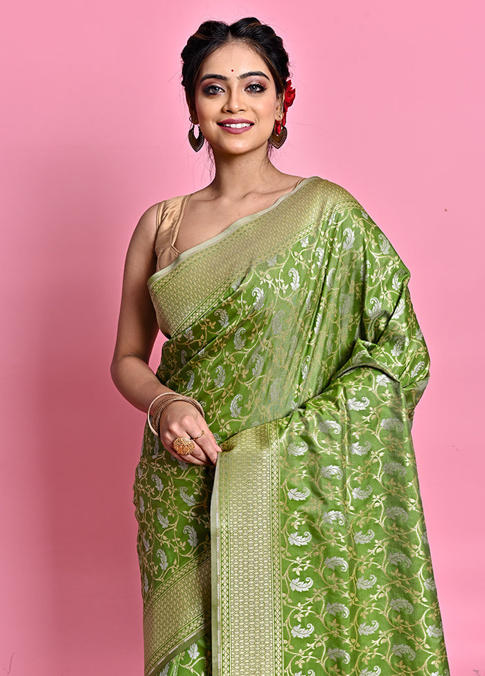 Green Uppada Silk Saree With Blouse Piece - Indian Silk House Agencies