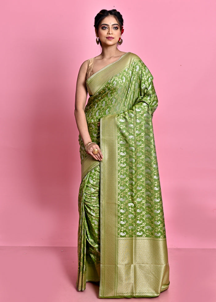 Green Uppada Silk Saree With Blouse Piece - Indian Silk House Agencies