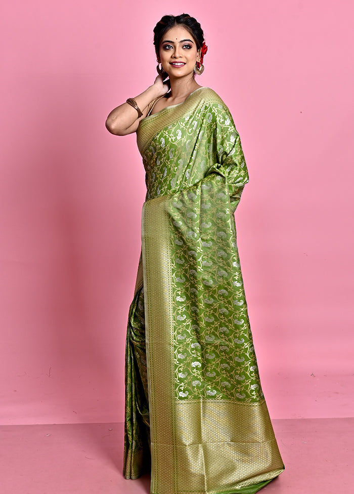 Green Uppada Silk Saree With Blouse Piece - Indian Silk House Agencies