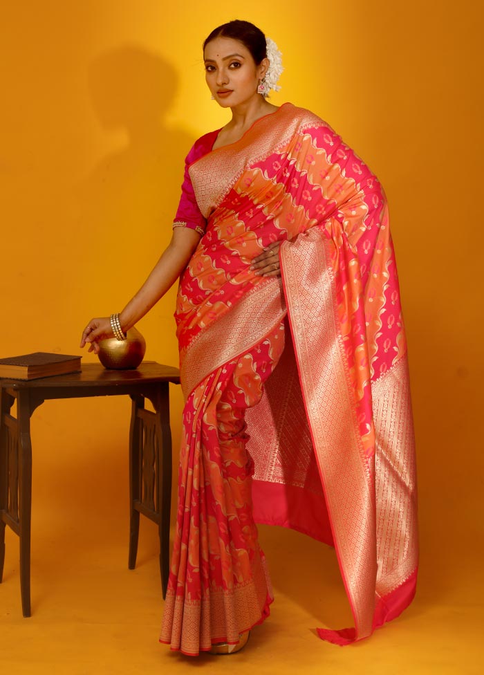 Pink Uppada Silk Saree With Blouse Piece - Indian Silk House Agencies