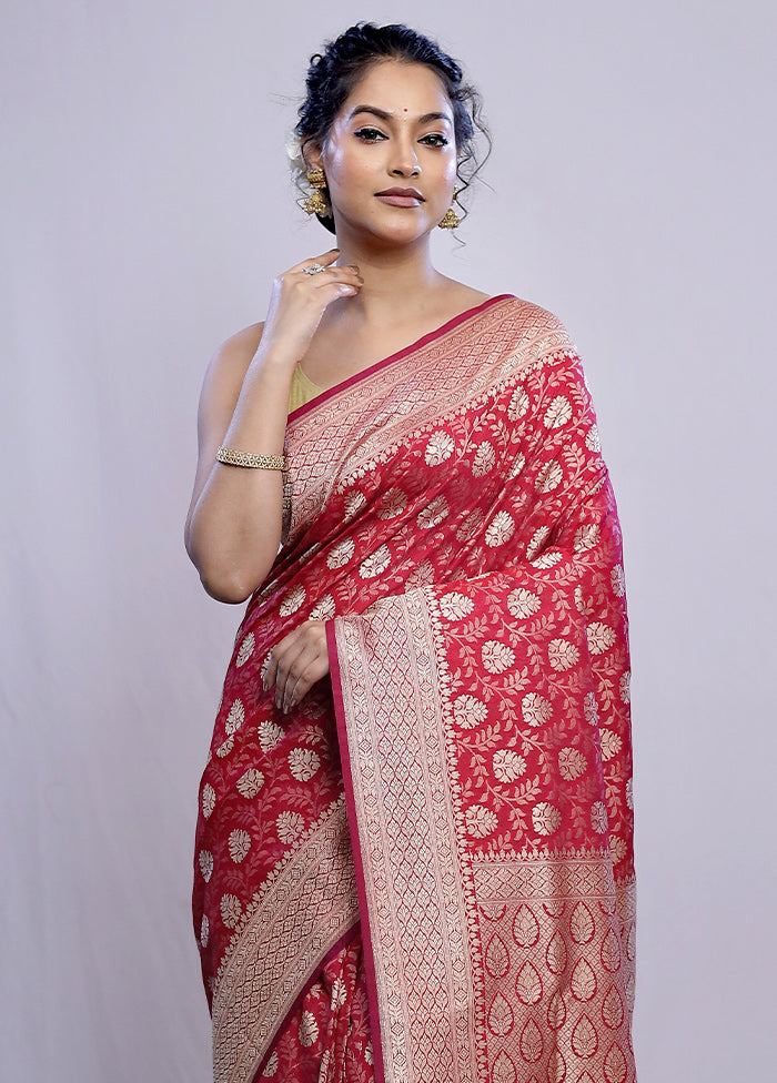 Red Uppada Silk Saree With Blouse Piece - Indian Silk House Agencies