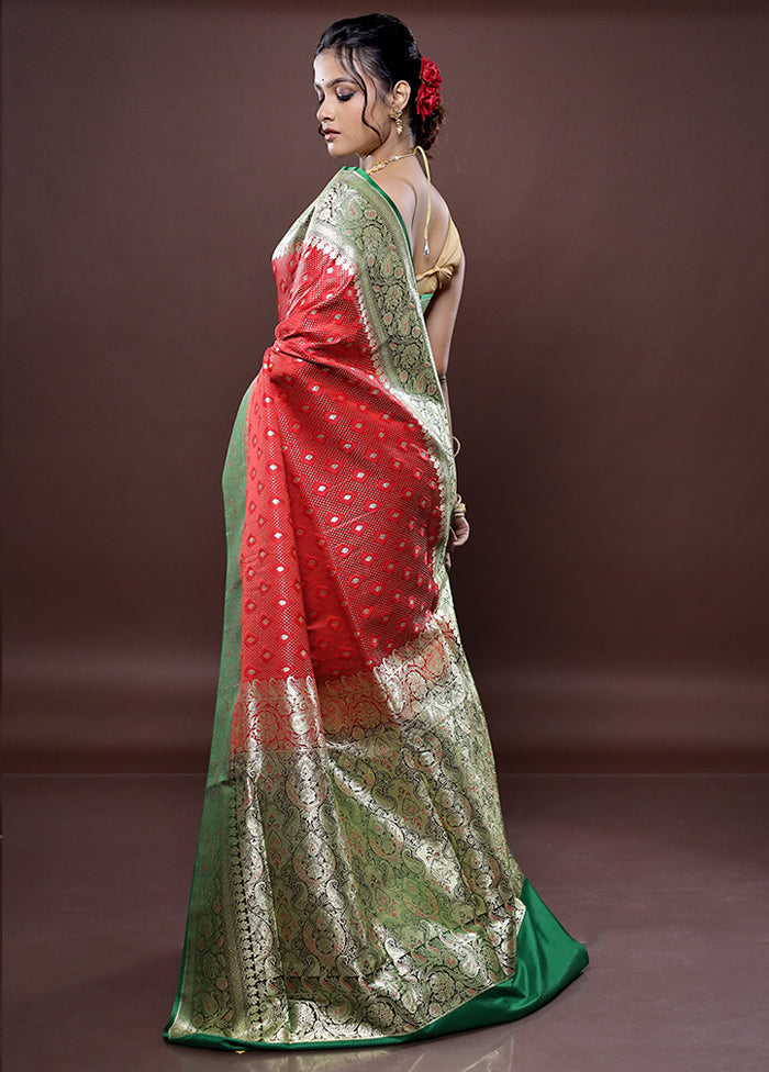 Red Tanchoi Banarasi Silk Saree Without Blouse Piece - Indian Silk House Agencies