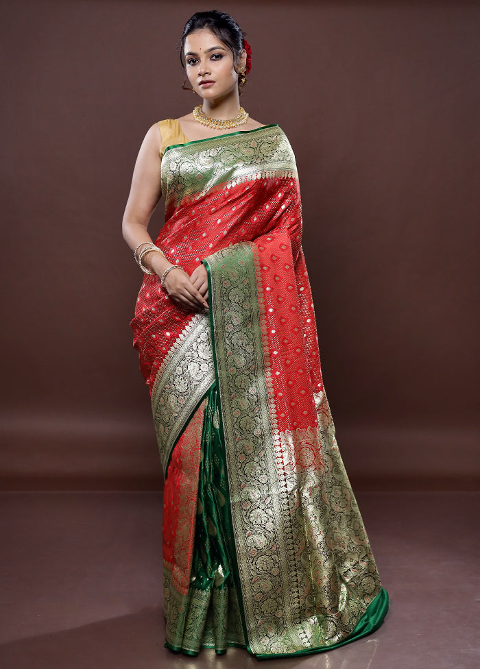 Red Tanchoi Banarasi Silk Saree Without Blouse Piece - Indian Silk House Agencies