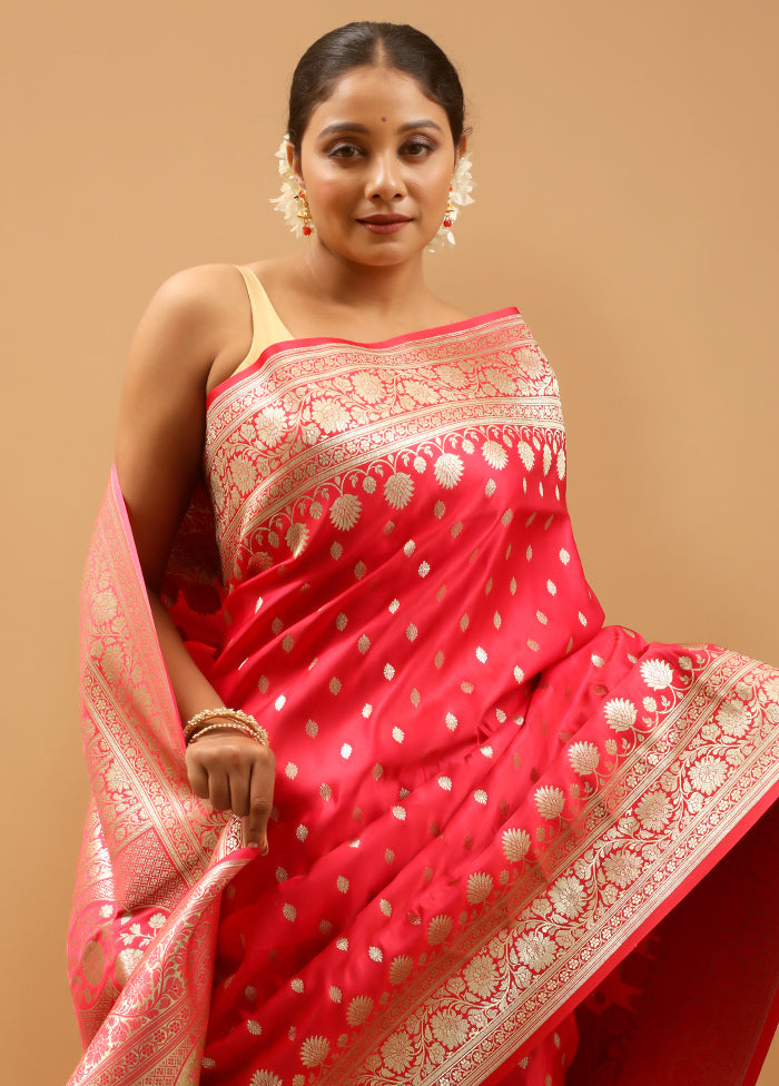 Pink Banarasi Silk Saree With Blouse Piece