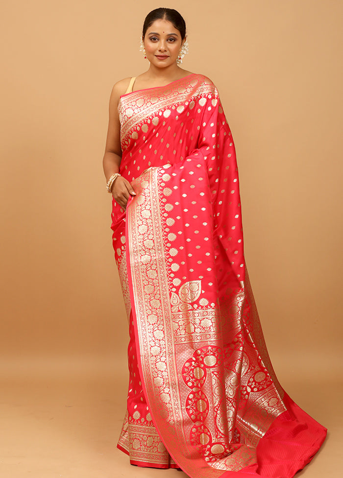 Pink Banarasi Silk Saree With Blouse Piece