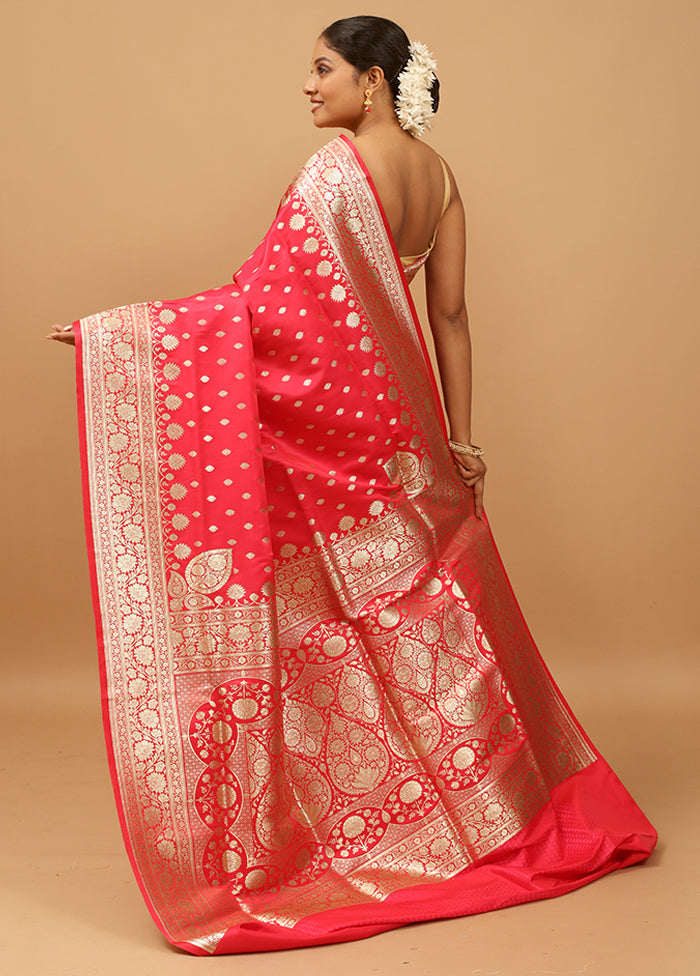 Pink Banarasi Silk Saree With Blouse Piece