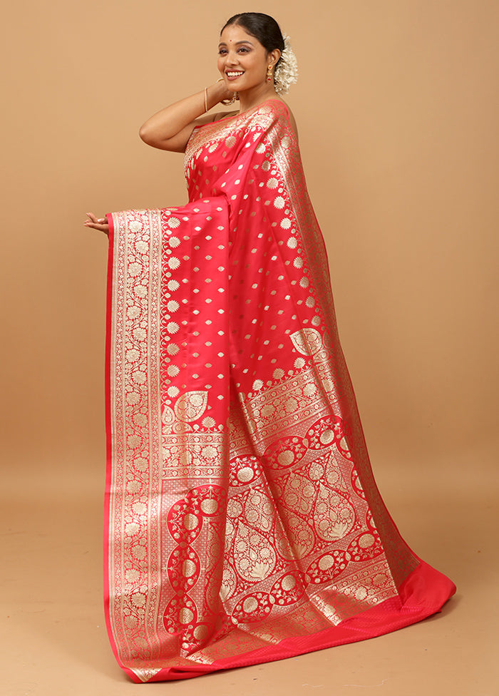 Pink Banarasi Silk Saree With Blouse Piece