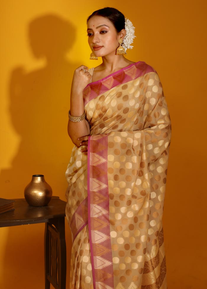 Cream Kora Silk Saree With Blouse Piece - Indian Silk House Agencies