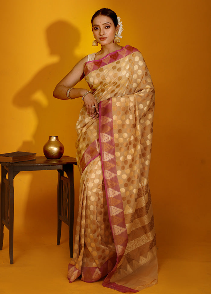 Cream Kora Silk Saree With Blouse Piece - Indian Silk House Agencies