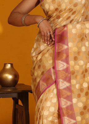 Cream Kora Silk Saree With Blouse Piece - Indian Silk House Agencies